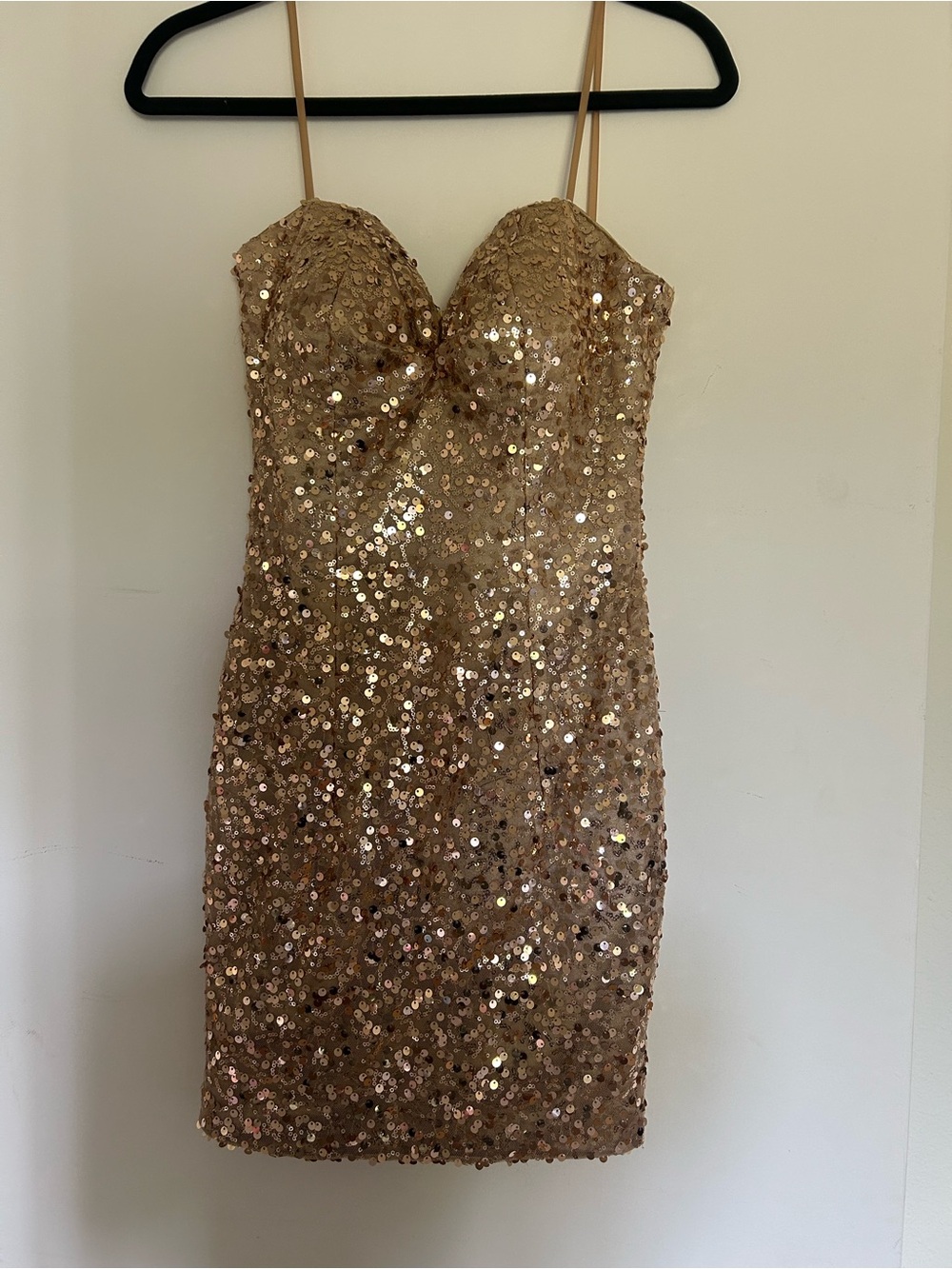 Gold Sequin Spaghetti-Strap Mini Dress